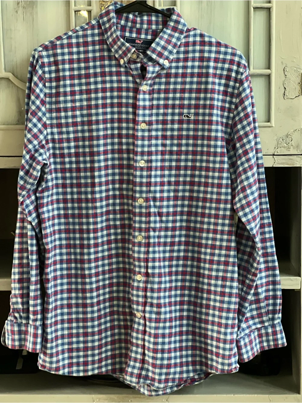 Vineyard Vines Blue and Red Plaid Button-Down Shirt XL(18)